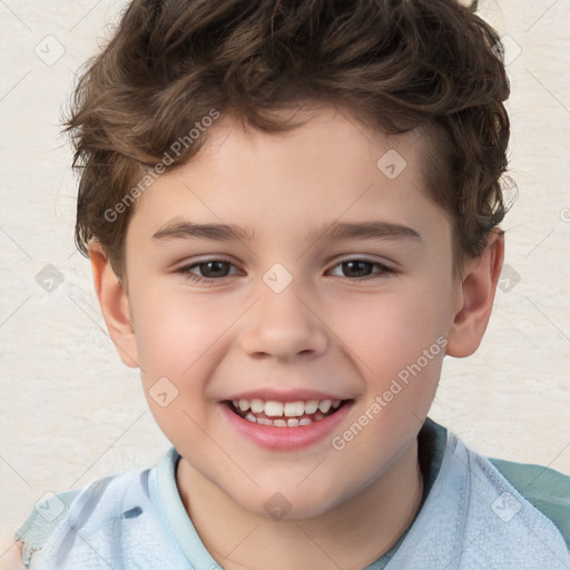 Joyful white child male with short  brown hair and brown eyes