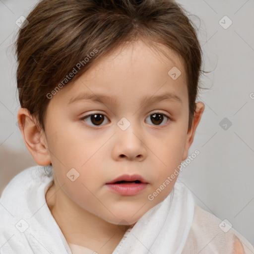 Neutral white child female with short  brown hair and brown eyes