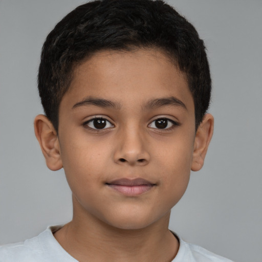 Neutral latino child male with short  brown hair and brown eyes