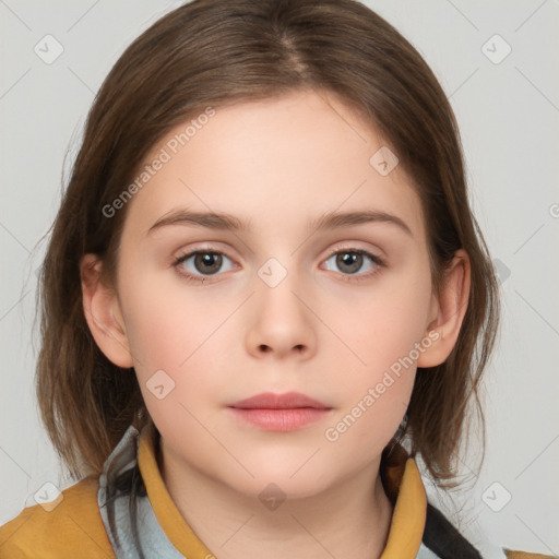 Neutral white child female with medium  brown hair and brown eyes