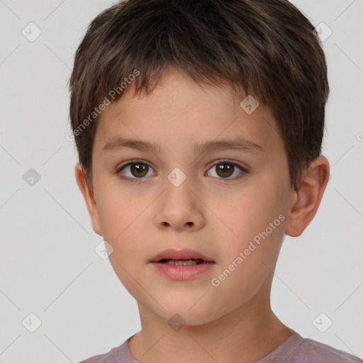 Neutral white child male with short  brown hair and brown eyes