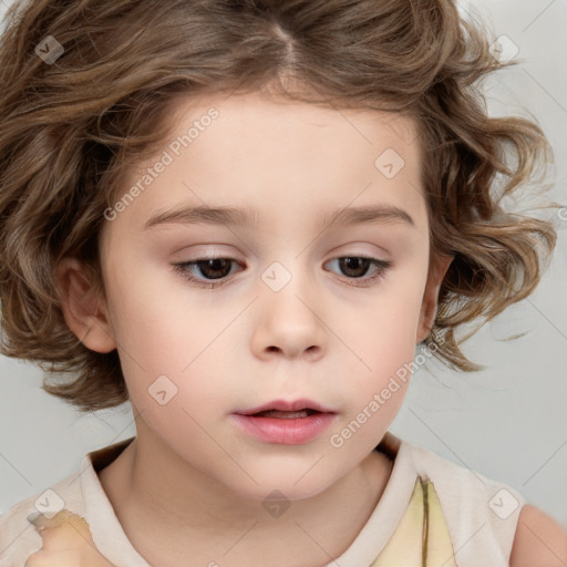 Neutral white child female with medium  brown hair and brown eyes