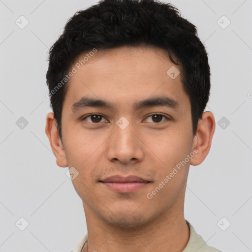 Neutral latino young-adult male with short  brown hair and brown eyes