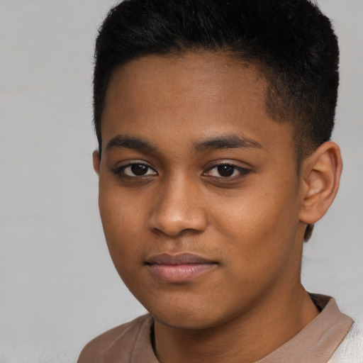 Neutral black young-adult male with short  brown hair and brown eyes