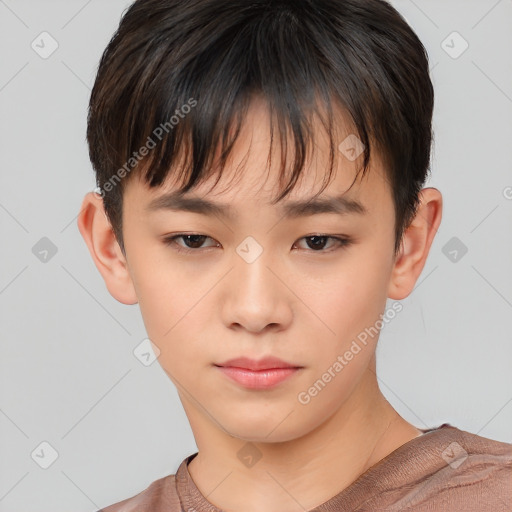 Neutral white child female with short  brown hair and brown eyes