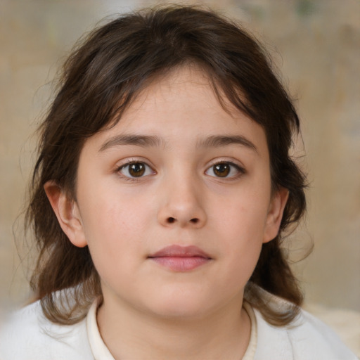 Neutral white child female with medium  brown hair and brown eyes