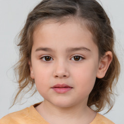 Neutral white child female with medium  brown hair and brown eyes