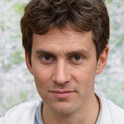 Neutral white adult male with short  brown hair and brown eyes