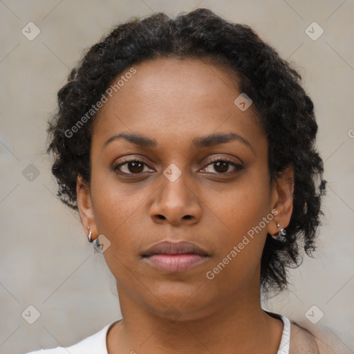 Neutral black young-adult female with short  brown hair and brown eyes