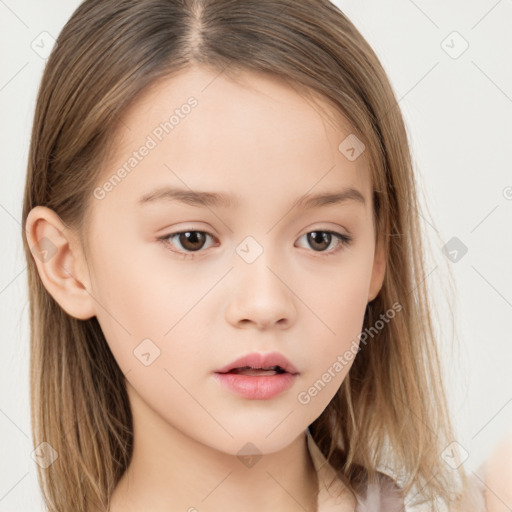 Neutral white child female with long  brown hair and brown eyes