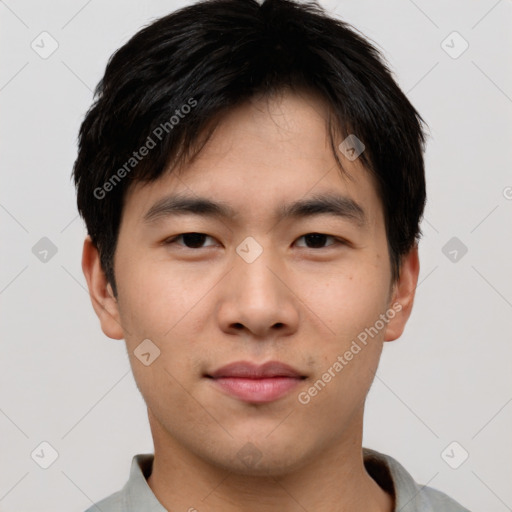 Neutral asian young-adult male with short  brown hair and brown eyes