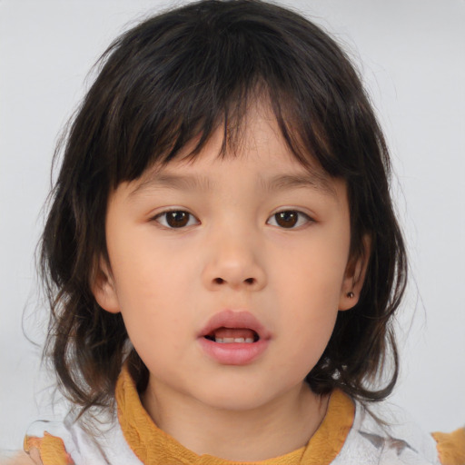 Neutral asian child female with medium  brown hair and brown eyes