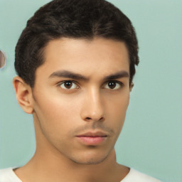 Neutral latino young-adult male with short  brown hair and brown eyes