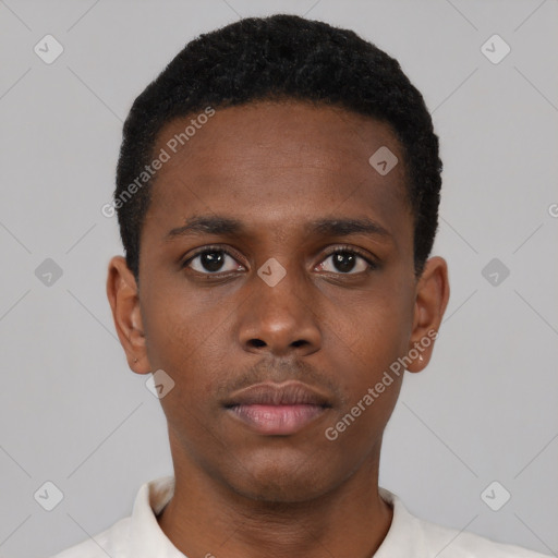 Neutral black young-adult male with short  brown hair and brown eyes