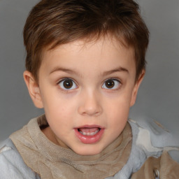 Joyful white child male with short  brown hair and brown eyes