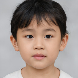 Neutral asian child male with short  brown hair and brown eyes