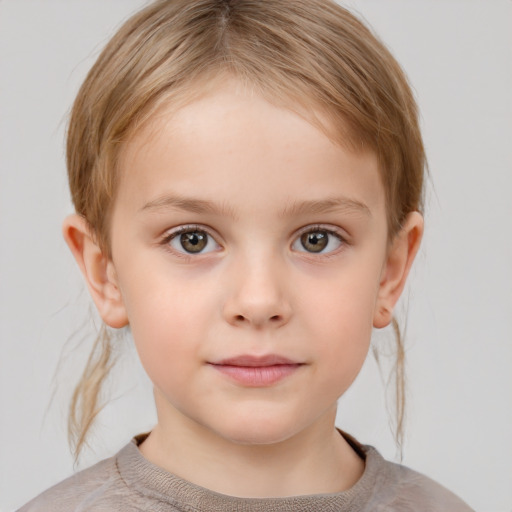 Neutral white child female with short  brown hair and brown eyes