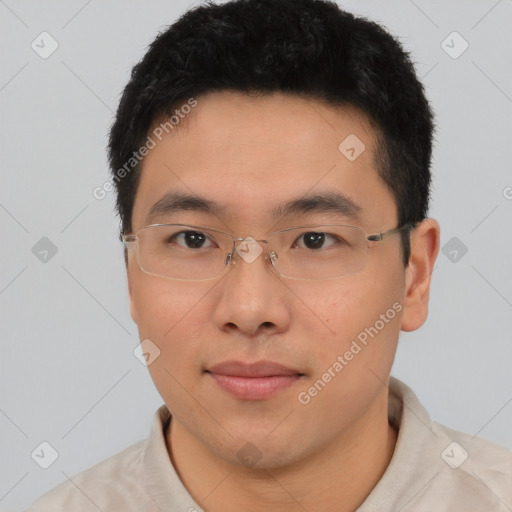 Neutral asian young-adult male with short  brown hair and brown eyes