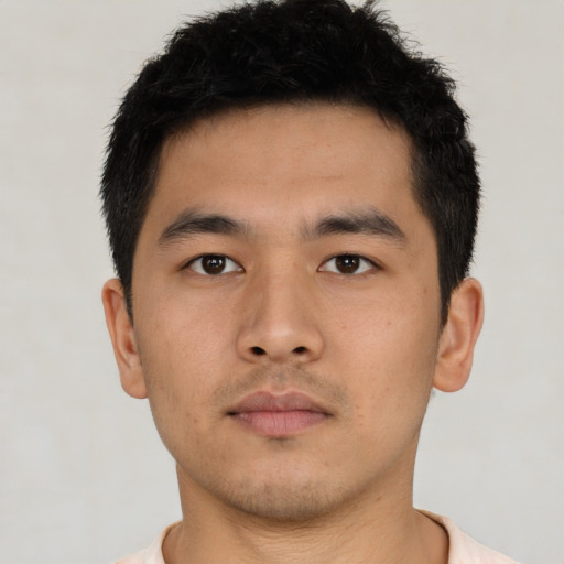 Neutral asian young-adult male with short  brown hair and brown eyes