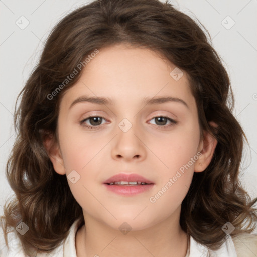 Neutral white child female with medium  brown hair and brown eyes