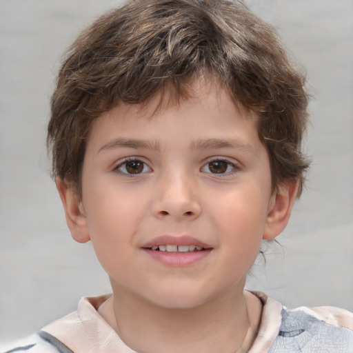 Joyful white child male with short  brown hair and brown eyes