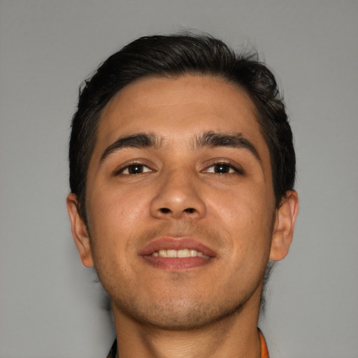 Neutral asian young-adult male with short  brown hair and brown eyes