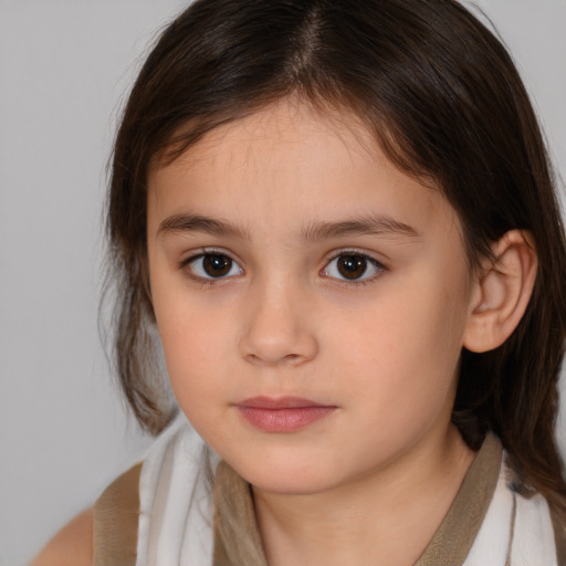 Neutral white child female with medium  brown hair and brown eyes