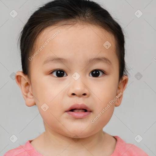 Neutral white child female with short  brown hair and brown eyes