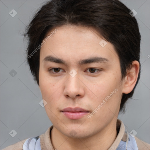 Neutral white young-adult male with medium  brown hair and brown eyes