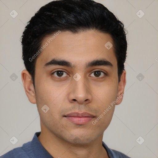 Neutral asian young-adult male with short  black hair and brown eyes