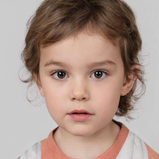 Neutral white child female with medium  brown hair and brown eyes