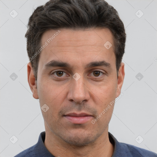 Neutral white adult male with short  brown hair and brown eyes