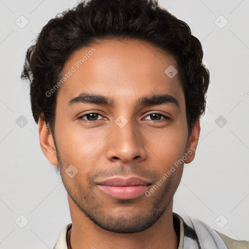 Neutral latino young-adult male with short  brown hair and brown eyes