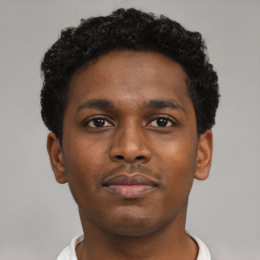 Neutral black young-adult male with short  brown hair and brown eyes