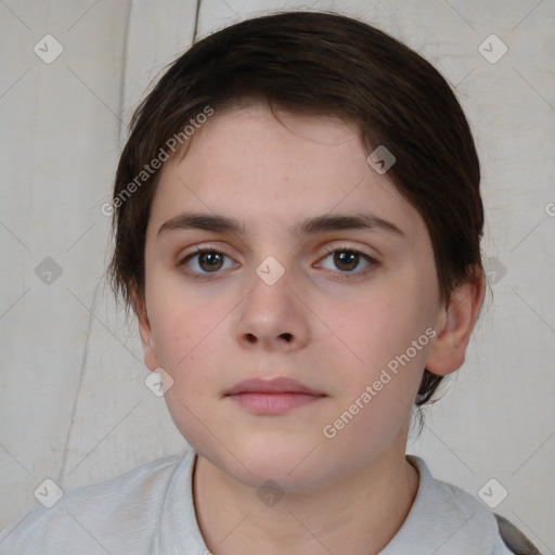 Neutral white child female with medium  brown hair and brown eyes