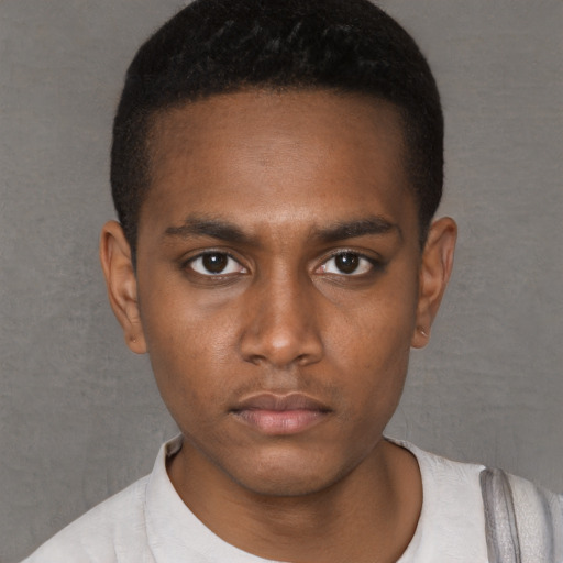 Neutral black young-adult male with short  brown hair and brown eyes