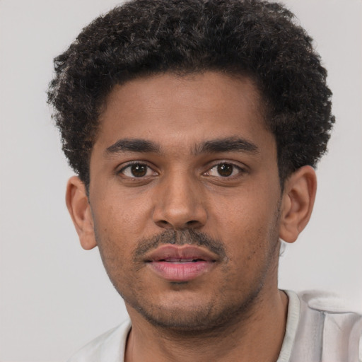 Neutral black young-adult male with short  brown hair and brown eyes