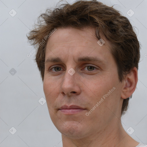 Neutral white adult male with short  brown hair and brown eyes