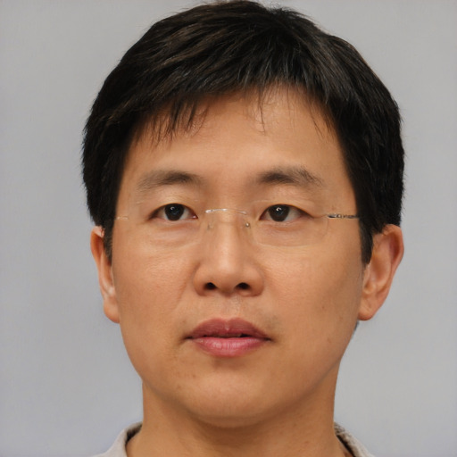 Neutral asian young-adult male with short  brown hair and brown eyes