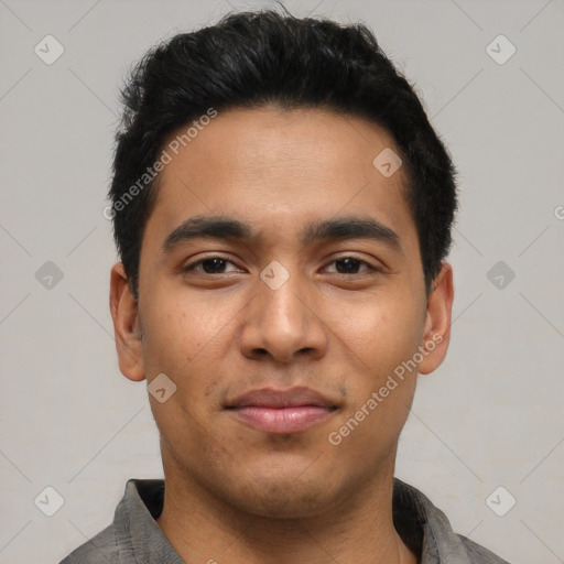 Neutral asian young-adult male with short  black hair and brown eyes