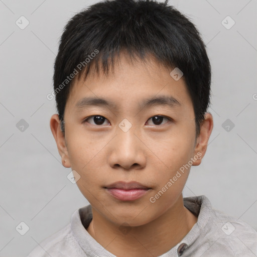 Neutral asian young-adult male with short  brown hair and brown eyes