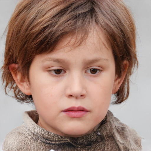 Neutral white child female with medium  brown hair and grey eyes