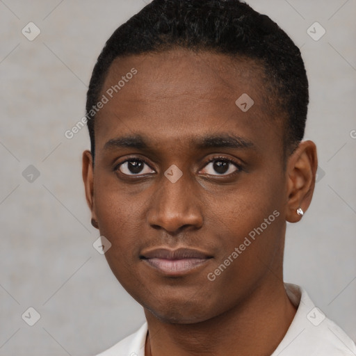 Neutral black young-adult male with short  brown hair and brown eyes