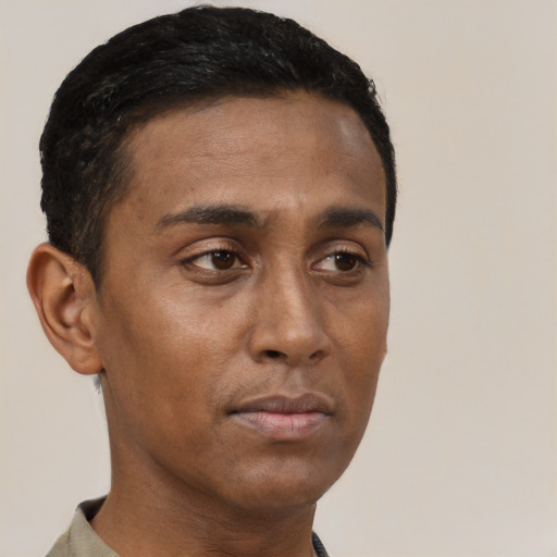 Neutral black young-adult male with short  brown hair and brown eyes