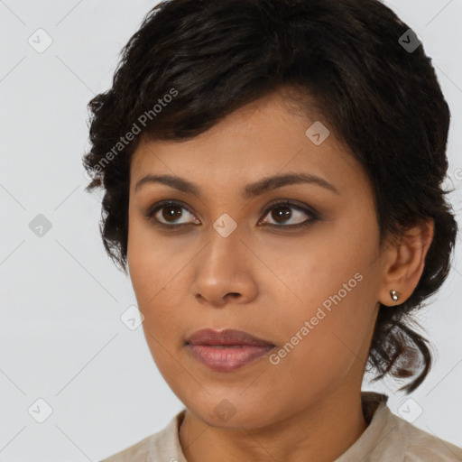 Neutral asian young-adult female with medium  brown hair and brown eyes