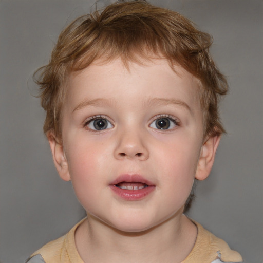 Neutral white child male with short  brown hair and grey eyes