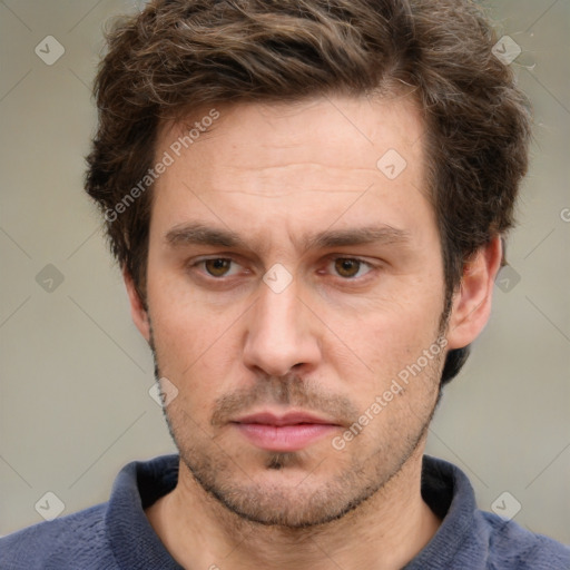 Neutral white adult male with short  brown hair and brown eyes