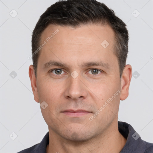 Neutral white adult male with short  brown hair and brown eyes