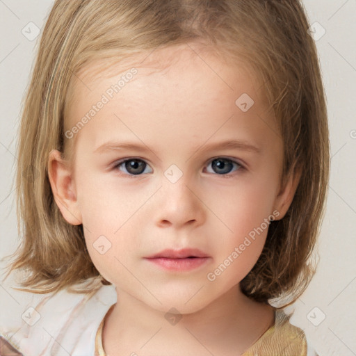 Neutral white child female with medium  brown hair and brown eyes