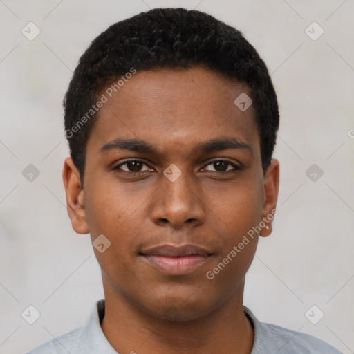 Neutral black young-adult male with short  brown hair and brown eyes